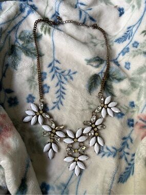 White Floral Statement Necklace by